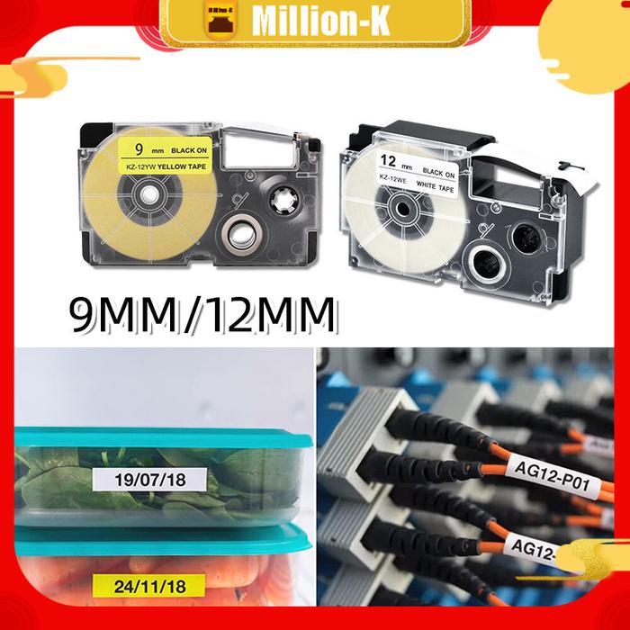 NEW PRODUK 8M LABEL TAPE PRINTER CASIO 9MM 12MM BLACK ON WHITE BLACK ON YELLOW