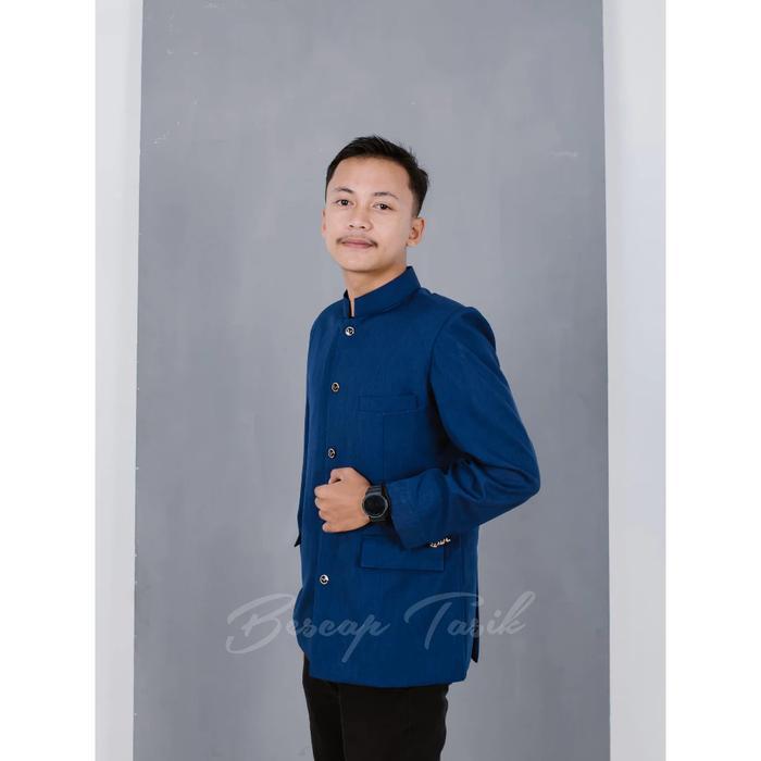 Bescap Tasik | Jas koko Mandarin Pria Jasko Polos Jas Muslim Pria - Navy, S