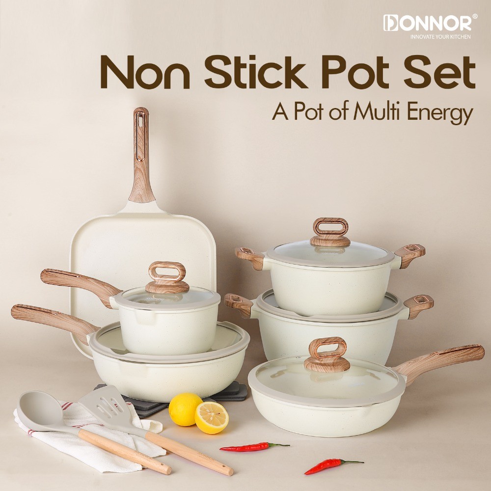 DONNOR Ceramic Cookware Sets Pots and Pans Set Nonstick Induction Cookware Kitchen Cooking Set with
