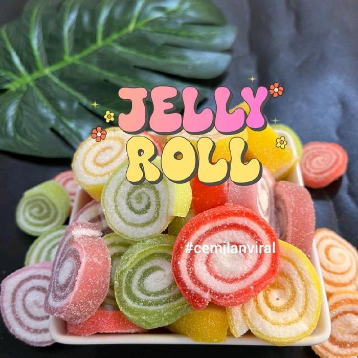 BERGARANSI Cemilan Viral Jelly Roll Marshmallow Kenyal Yupi Gulung Snack Manis Gula Asli