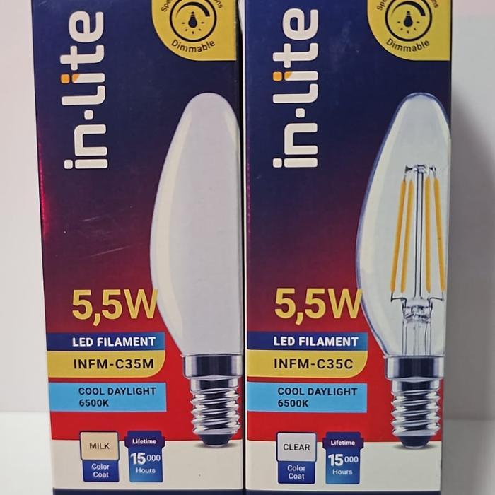LAMPU FILAMENT FILAMEN LED DIMMABLE DIM CANDLE 5.5W E14 INFM-C35 INLITE