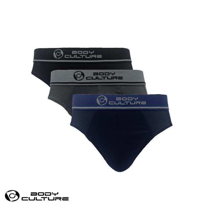 BODY CULTURE Brief Celana Dalam Pria Brief Microfiber Lembut Isi 3 Pcs Motif Multicolor Ukuran M Bri