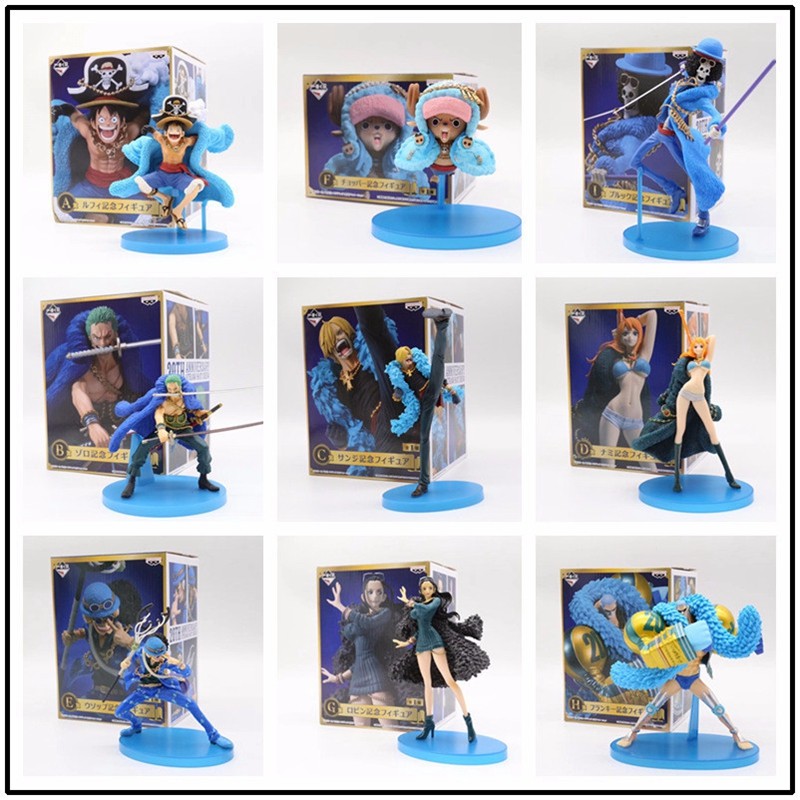 One Piece 20th Anniversary Anime Figures Blue Clothes Luffy Nami Robin Zorro Action Figure