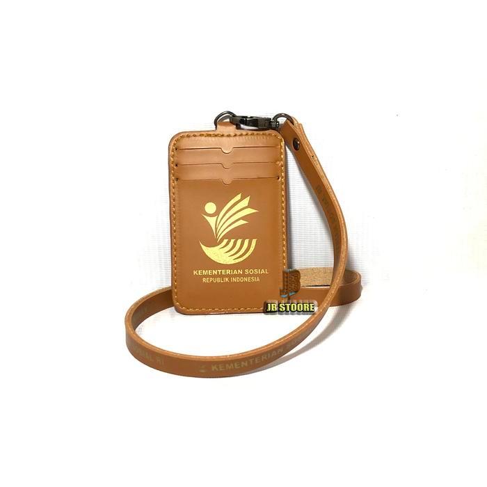 Ready Tempat Id Card Kemensos Kulit / Id Card Holder Kemensos Gantung / Name Tag Kemensos Tali Kulit