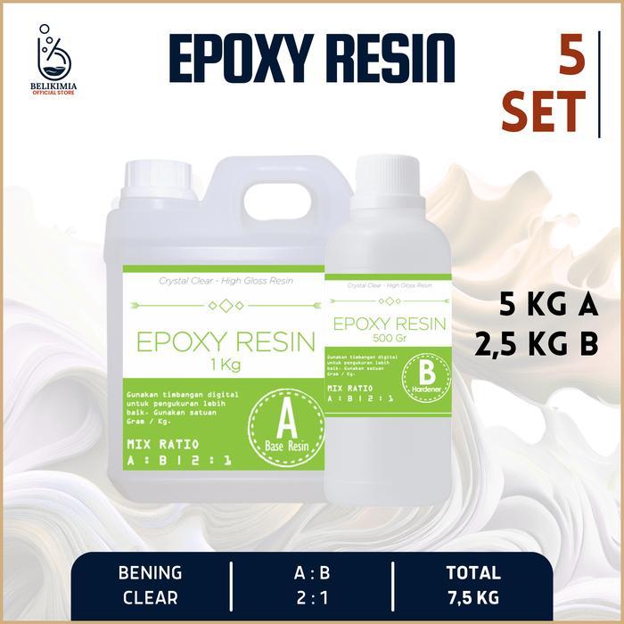 Epoxy Resin 5 SET - Hasil Bening & Keras - Art Resin [Total 7,5 KG]
