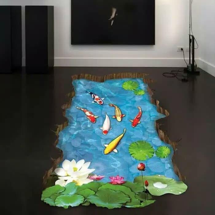 Wall sticker 3d / sticker lantai 3d kolam ikan