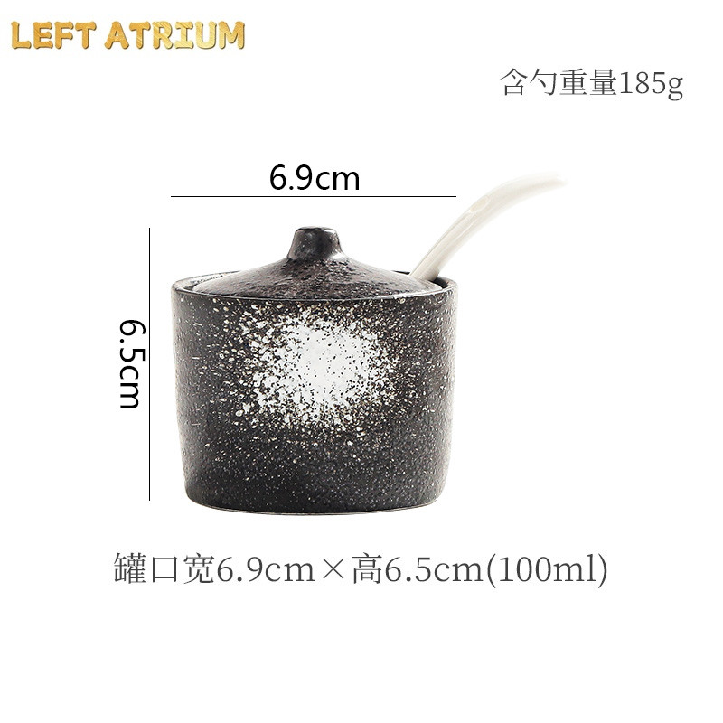 Japanese Ceramic Seasoning Jar Spice Jar Chili Jar Salt Jars with Lid Spoon Spice Container