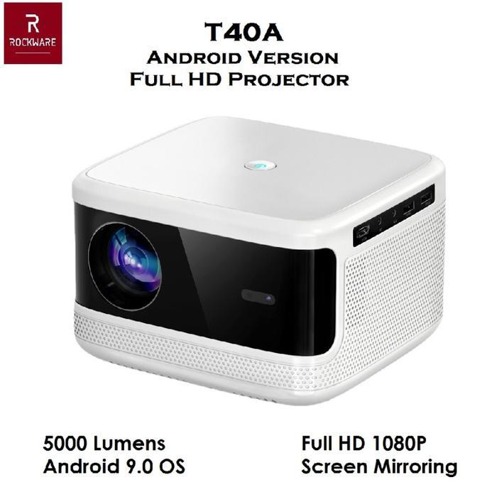 TERBARU ROCKWARE T40A Proyektor ANDROID 1080P 5000 Lumens FULL HD RAM 1GB/8GB