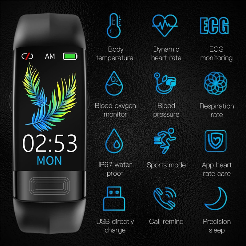 EKG PPG Spo2 Smart Bracelet Watch Medical Health ECC Fitness Tracker for Men Women Calorie Blood