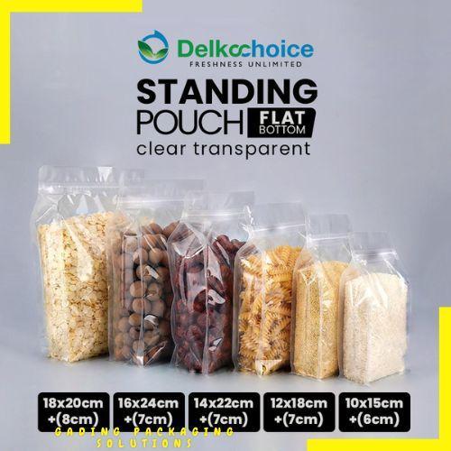 PLASTIK STANDING POUCH FLAT BOTTOM PLASTIK KLIP MAKANAN DELKOCHOICE