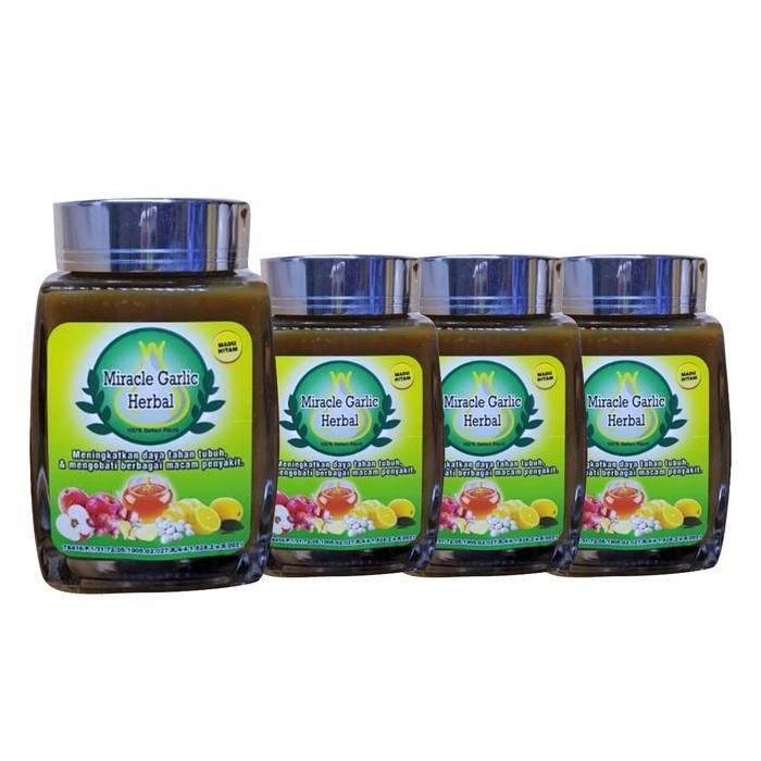Terlaris 4 Botol Miracle Garlic Herbal Madu Hitam _ Miracle Herbal Jantung