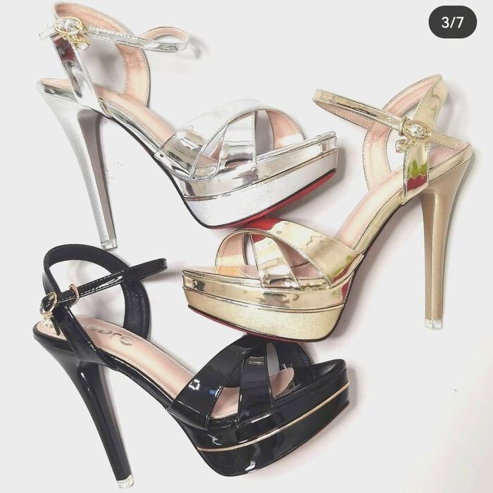 Ykshoes 1636 Heels 13Cm Strappy Heels Black Beige Heels Sepatu Hak Stiletto Sepatu Hak Tali Glossy