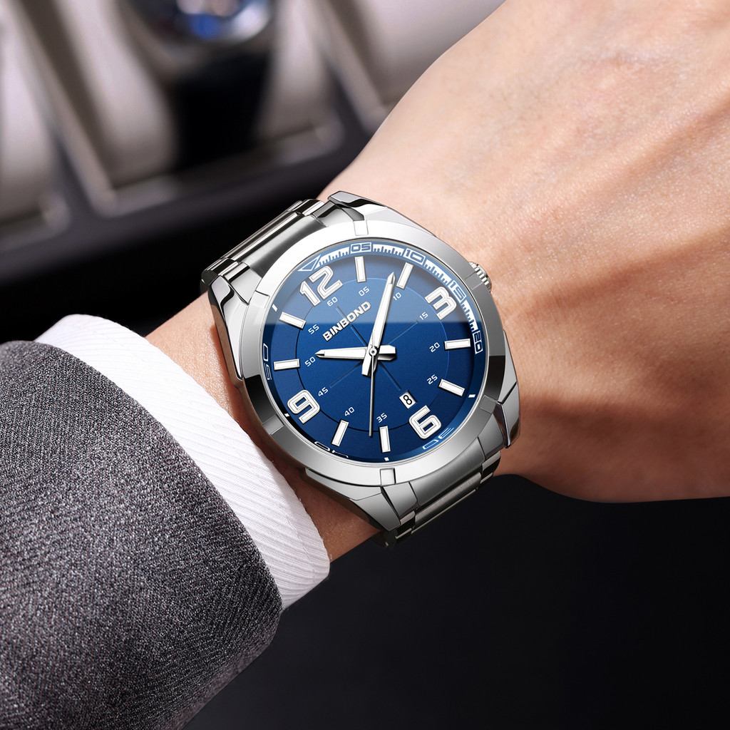 BINBOND stainless steel business men's watch precise quartz watches for men luxury luminous