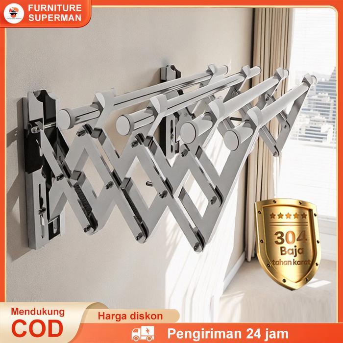 SP Jemuran Baju Tempel Dinding Jemuran Pakaian Lipat Stainless Stee Jemuran Tempel Dinding