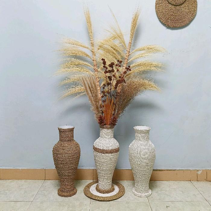 Satu paket bunga kering lengkap dengan vas tinggi 50 cm plastik Blue Vase & Fillers TERLARISBEST
