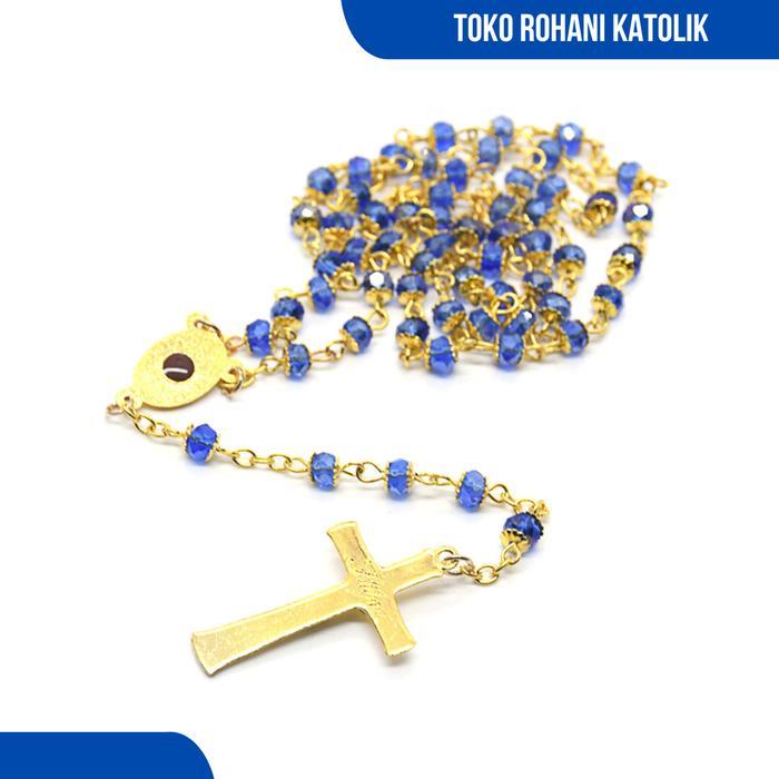 ROSARIO CEKO BIRU CANGKANG EMAS / KALUNG ROSARIO KATOLIK / KONTAS