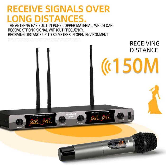 New Baxs Tw410 Mikrofon Nirkabel Satutrailer Uhf Band 4 4 Mikrofon Nirkabelgenggam 4 Mikrofon 4