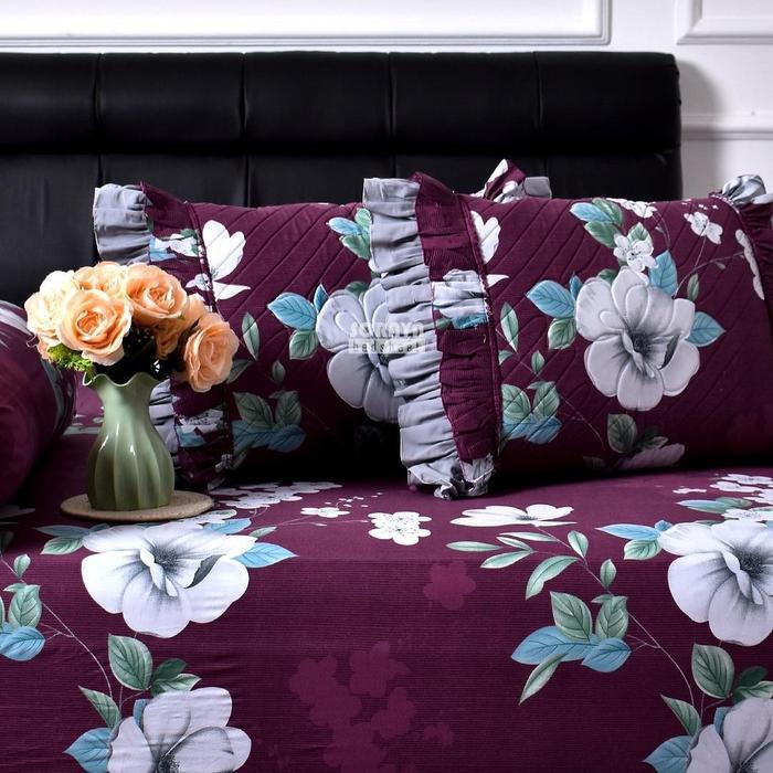 ASLI Soraya Bedsheet Bunga Besar ru rose ungu 180x200x30cm Sprei Karet Katun Gold Modern & Dekorasi