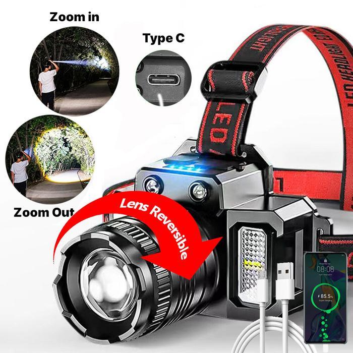 Alltrek - Lampu Kepala Led Super Terang 5000 Lumen Dengan Sensor Tangan Usb Charging Senter Sorot