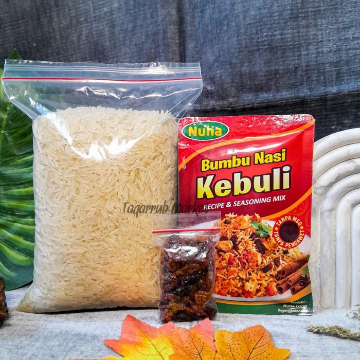 NEW!! PAKET BASMATI + KISMIS + BUMBU NUHA PAKET HEMAT BERAS BASMATI 1 KG BUMBU INSTANT KEBULI