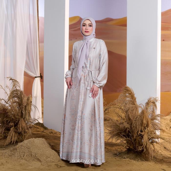 Nobby Meena Dress Gamis Muslim Wanita Siluet A Line Bahan Berlin Satin