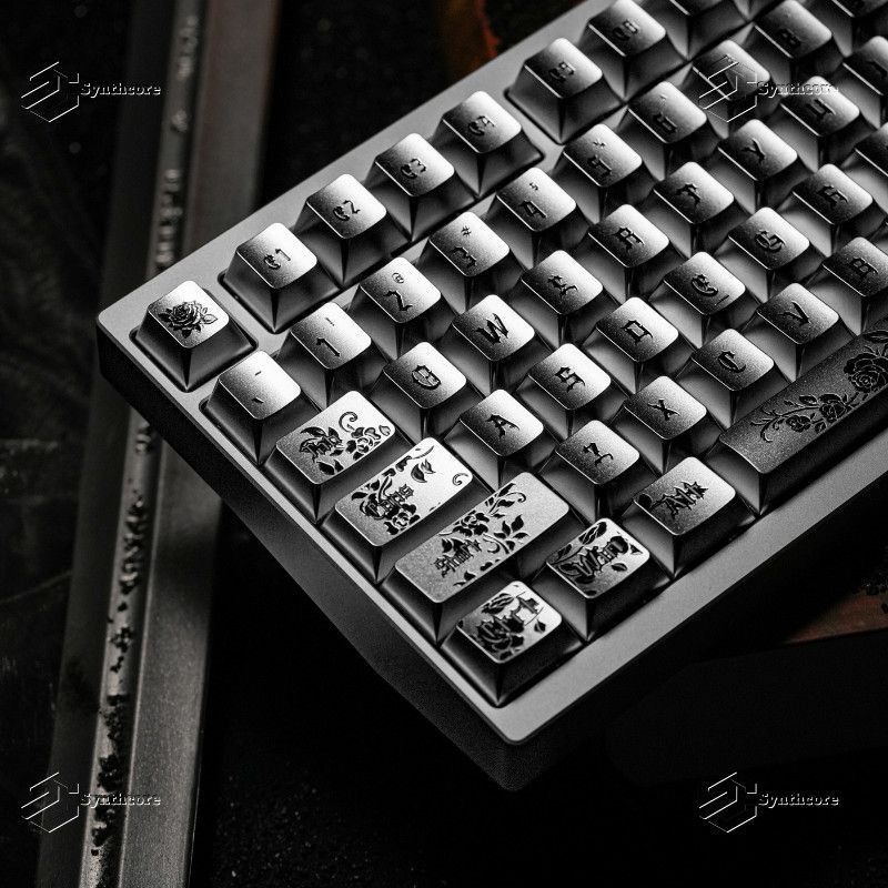 Gothic Rose Keycaps Mechanical Keyboard keys cap Hand Painted Ball Cap Metallic paint keycaps 61 68