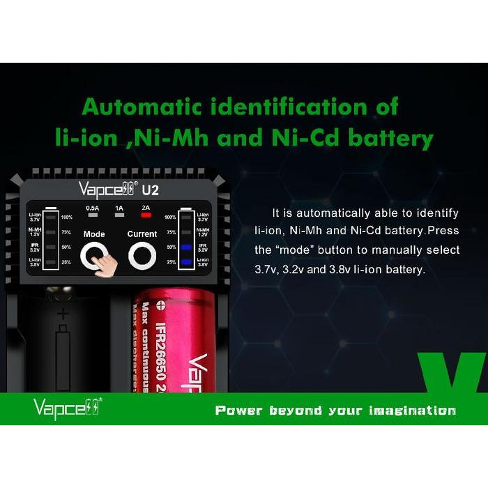 BIGSALE AUTHENTIC VAPCELL U2 FAST CHARGER BATTERY 2A 18650 21700 AAA AA