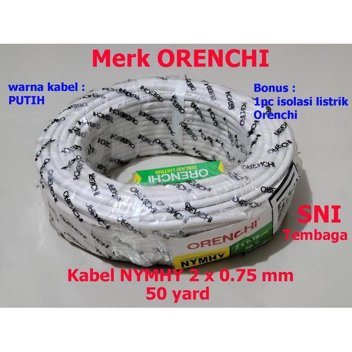 Kabel Serabut NYMHY 2x0,75 mm Gulungan 50 Yard Warna Putih dengan Isolasi Listrik untuk Instalasi Fl