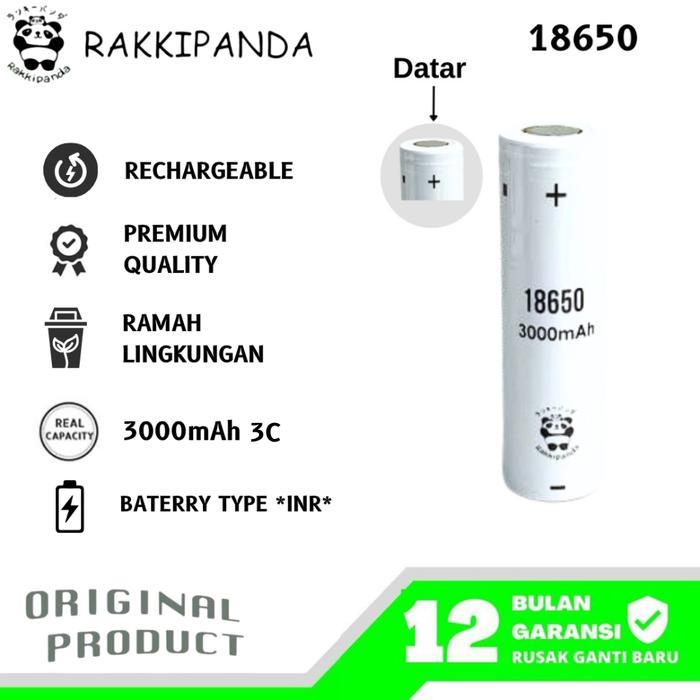 NEW - RAKKIPANDA BATERAI LI-ION 18650 FLAT TOP 3000MAH