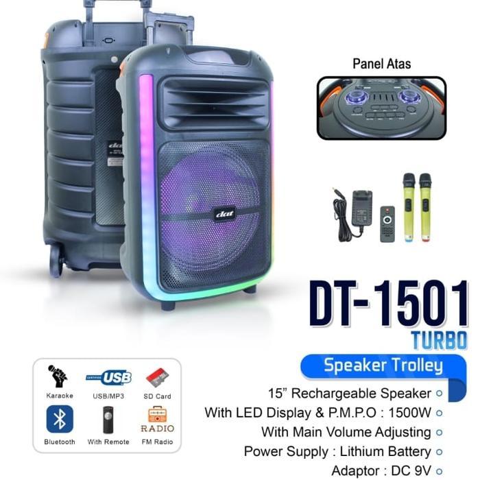 Speaker Bluetooth Trolley DAT DT 1501 TURBO | 15 inch Woofer