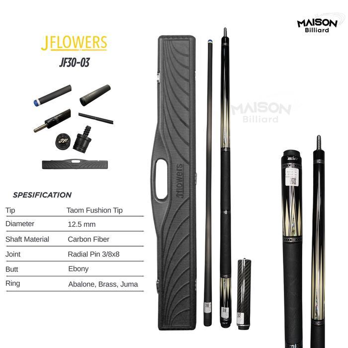 JFlowers Stick Billiard JF30-03 Berkualitas Tinggi dengan Tip Taom Fushion Diameter 12.5 mm Bahan