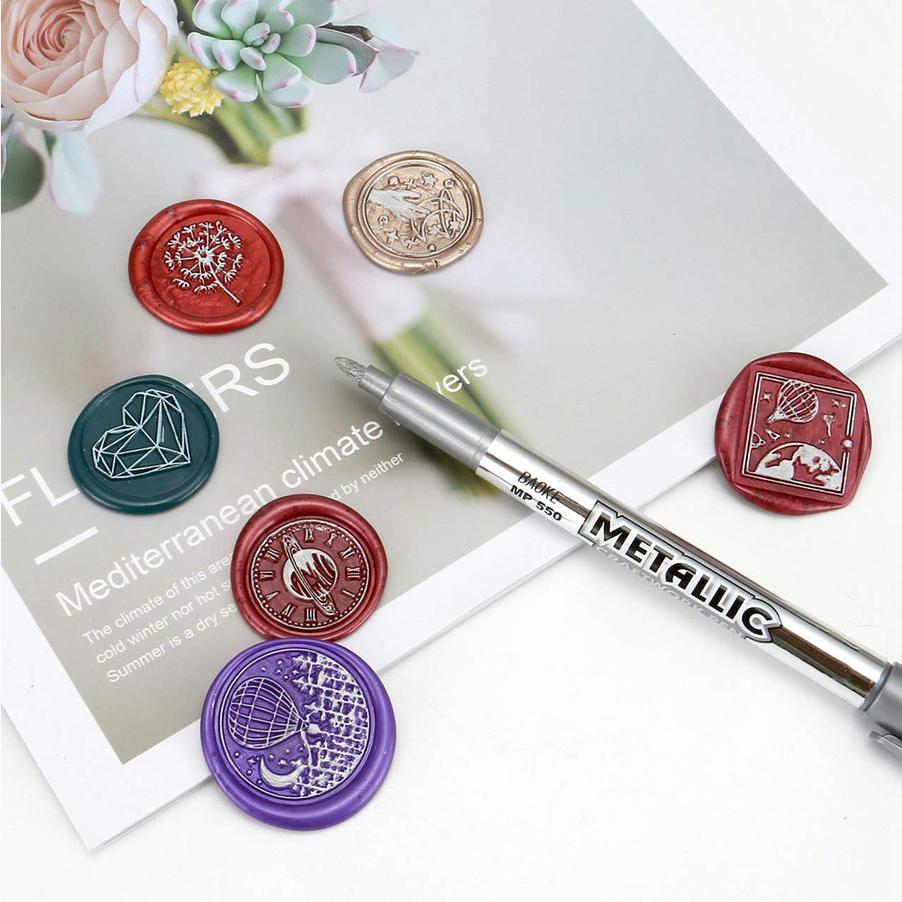 Christmas Wax Seal Kit - Custom Wax Seal Stamp and Wooden Handle, 100 Antique Gold, 100 Metallic