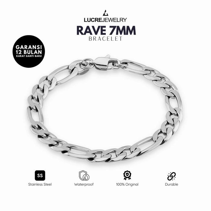 Gelang Pria Rantai Stainless Steel Titanium 7mm, Anti Karat, Ukuran 15-22cm