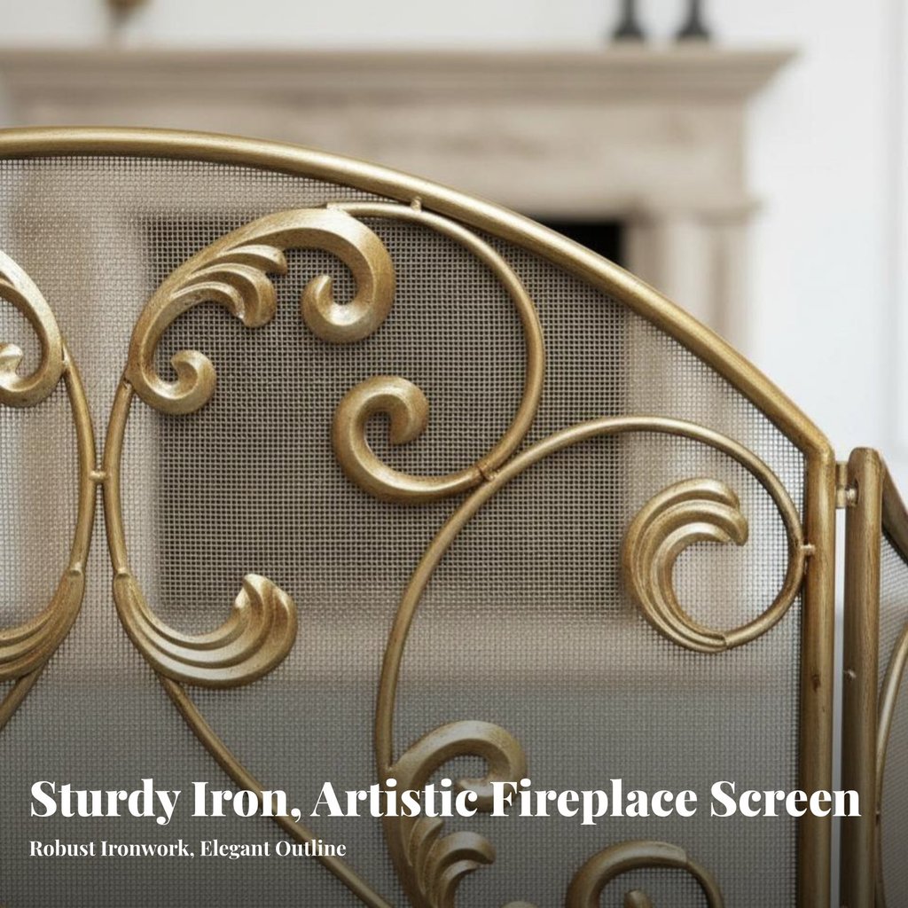 3-Panel Fireplace Guard Ornate Scrollwork Design 3-Panel Folding Screen Foldable sturdyDuty for