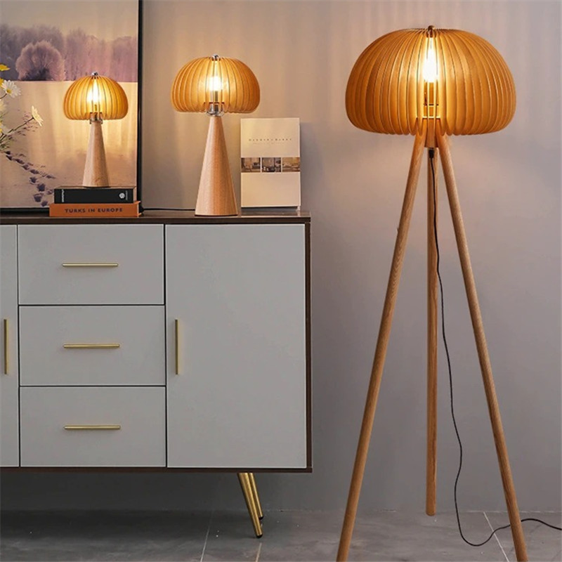 White Ash Tripod Floor Lamp Living Room Decor logs Wooden Lamp Modern E27 Pumpkin Lamp Vintage