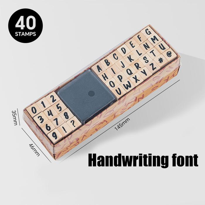 Set Stempel Kayu Alfabet Angka 40 Lembar untuk Kerajinan DIY
