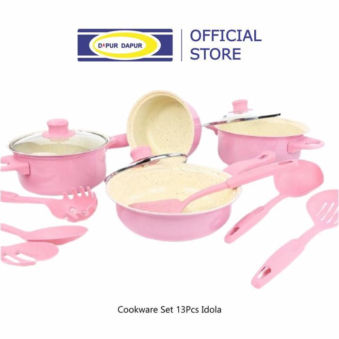 GRATIS ONGKIR IDOLA Teflon Panci Set Warna Frypan Saucepan Cookware Set Free Spatula 13pcs