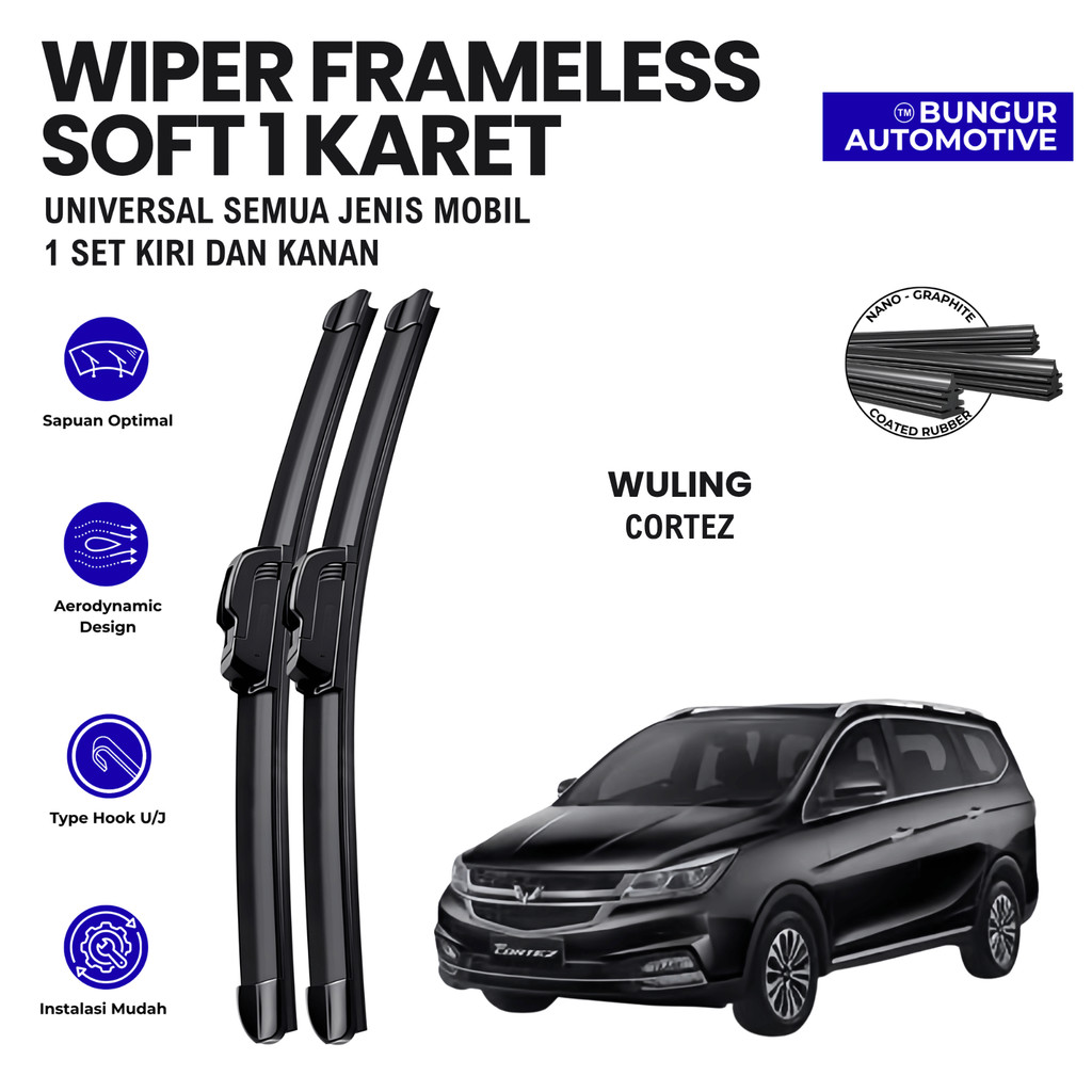Wiper Wuling Cortez Frameless Kaca Depan Mobil