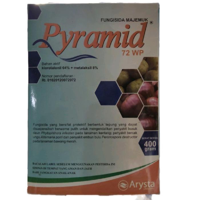 ` Fungisida PYRAMID 72 WP Mengendalikan Busuk Daun, Bercak Ungu, Embun Bulu Klorotalonil+Metalaksil