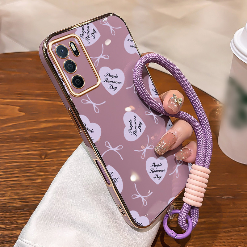 Casing Untuk OPPO A16 A16s A54s Case Casing pola jantung ungu Kasing HP Kesing mewah Silikon Softcas