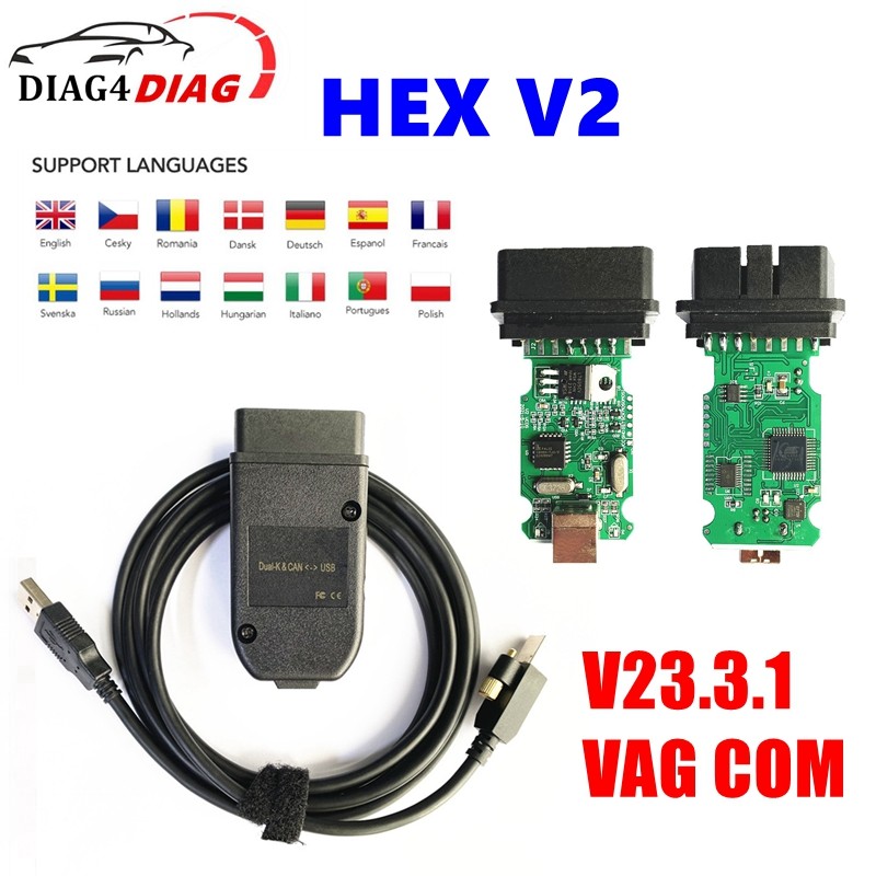 HEX V2 VAG COM V23.11.024.5 ATMEGA162+16V8+FT232RQ Car Diagnostic Interface OBDII 16Pin Connector Ca