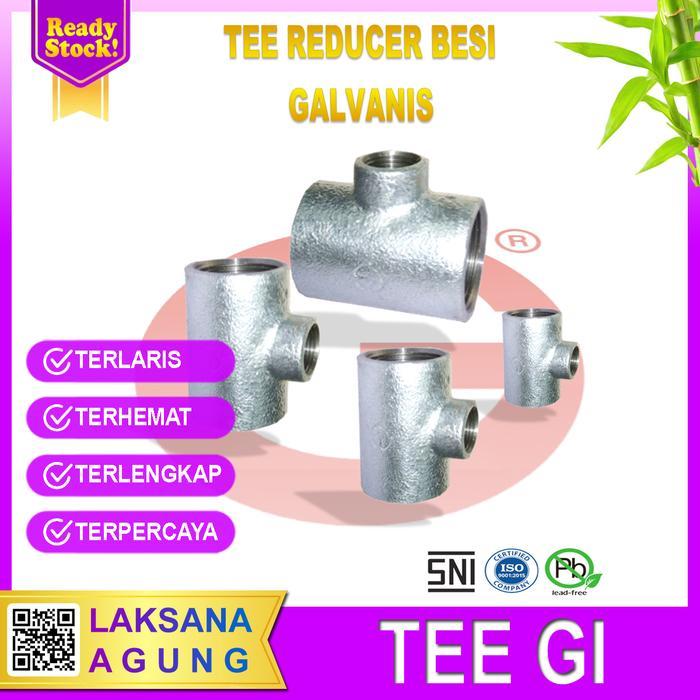 Vlok Tee Drat Dalam 2 X 1/2 Inch Gip Tee Drat Pipa Besi Galvanis