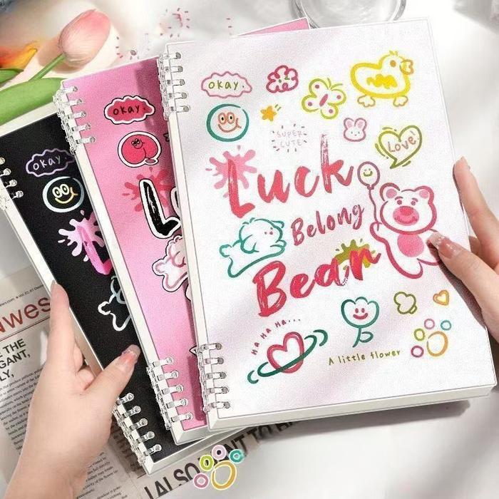 BINDER NOTE BOOK A5/B5 SPIRAL NOTEBOOK WARNA PASTEL SOFT COVER MOTIF ANIMAL BEAR LUCU BUKU BINDER