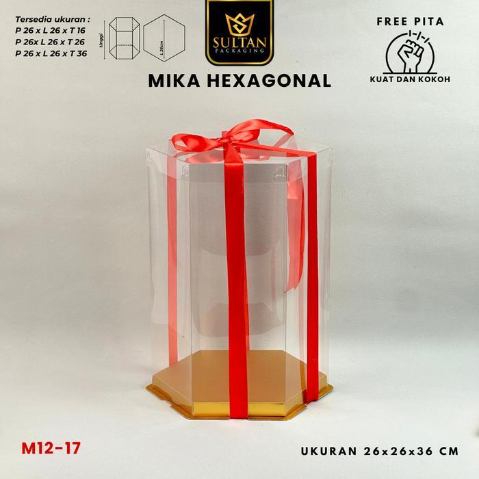 Box Mika Hexagonal - Cake Box - Box Segi Enam Kue Mika Transparan Dus Hadiah Hantaran -Tutup Mika Uk