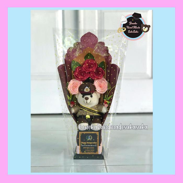 Buket Bunga Boneka Bear Kostum Profesi Polisi Hadiah Pelantikan Kenaikan Pangkat Kado Kelulusan