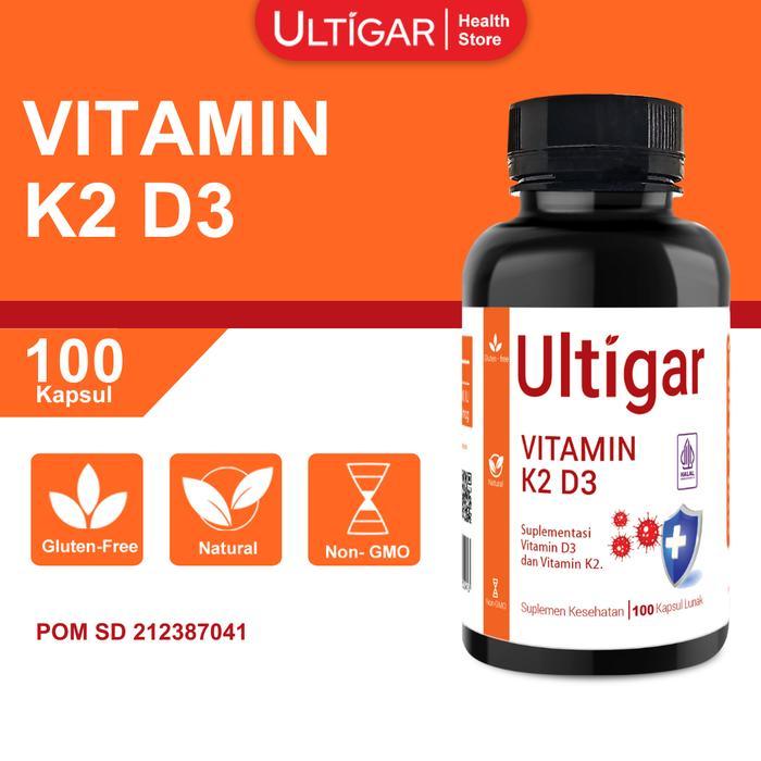 Terlaris Ultigar Vitamin K2 + D3 - K2 120 Mcg D3 400 Iu - Isi 100 Kapsul Lunak - Suplemen Kesehatan