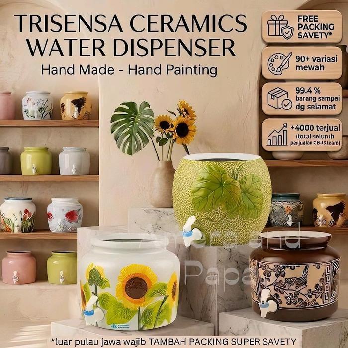 TRISENSA CERAMIC WATER DISPENSER Guci Galon Keramik Grade A KW1 Polos Lukis Kerok Embos Motif Buah