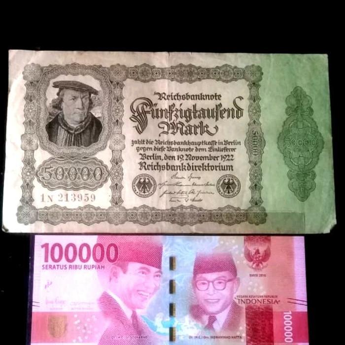 Uang kertas Jerman 50 mark kuno ukuran jumbo tahun 1920