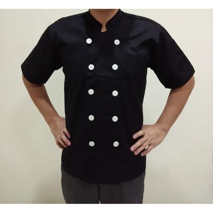 koki chef uniform baju koki chef uniform hitam pendek berkualitas harga - S