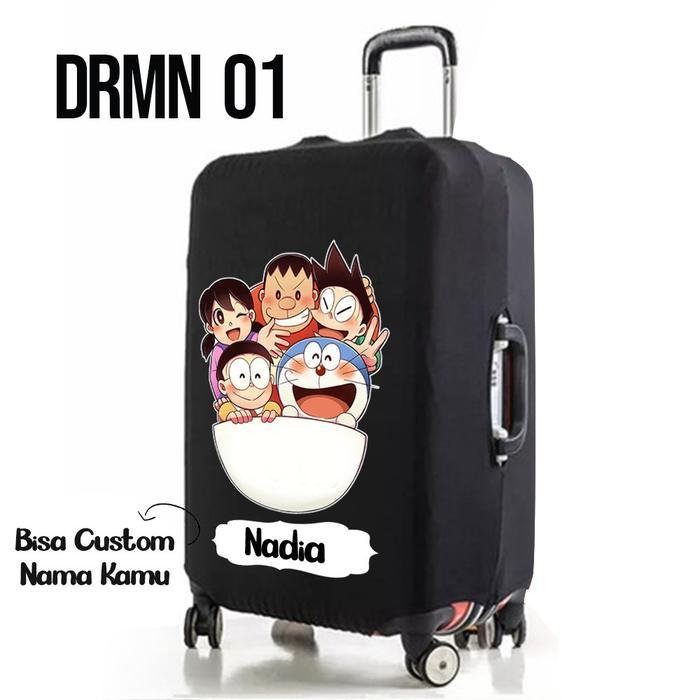 Luggage Cover 20 24 29 inch inc Cabin Elastic Besar Motif Doraemon Hitam Sarung Pelindung Koper